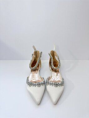Size 9.5 Women’s Ivory Rhinestone Wedding Heels Pointed Toe D’Orsay Ankle XYD